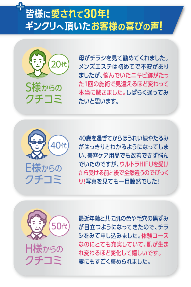 皆様に愛されて30年!ギンクリへ頂いたお客様の喜びの声!