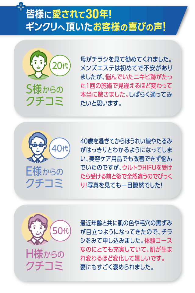 皆様に愛されて30年！ギンクリへ頂いたお客様の喜びの声！